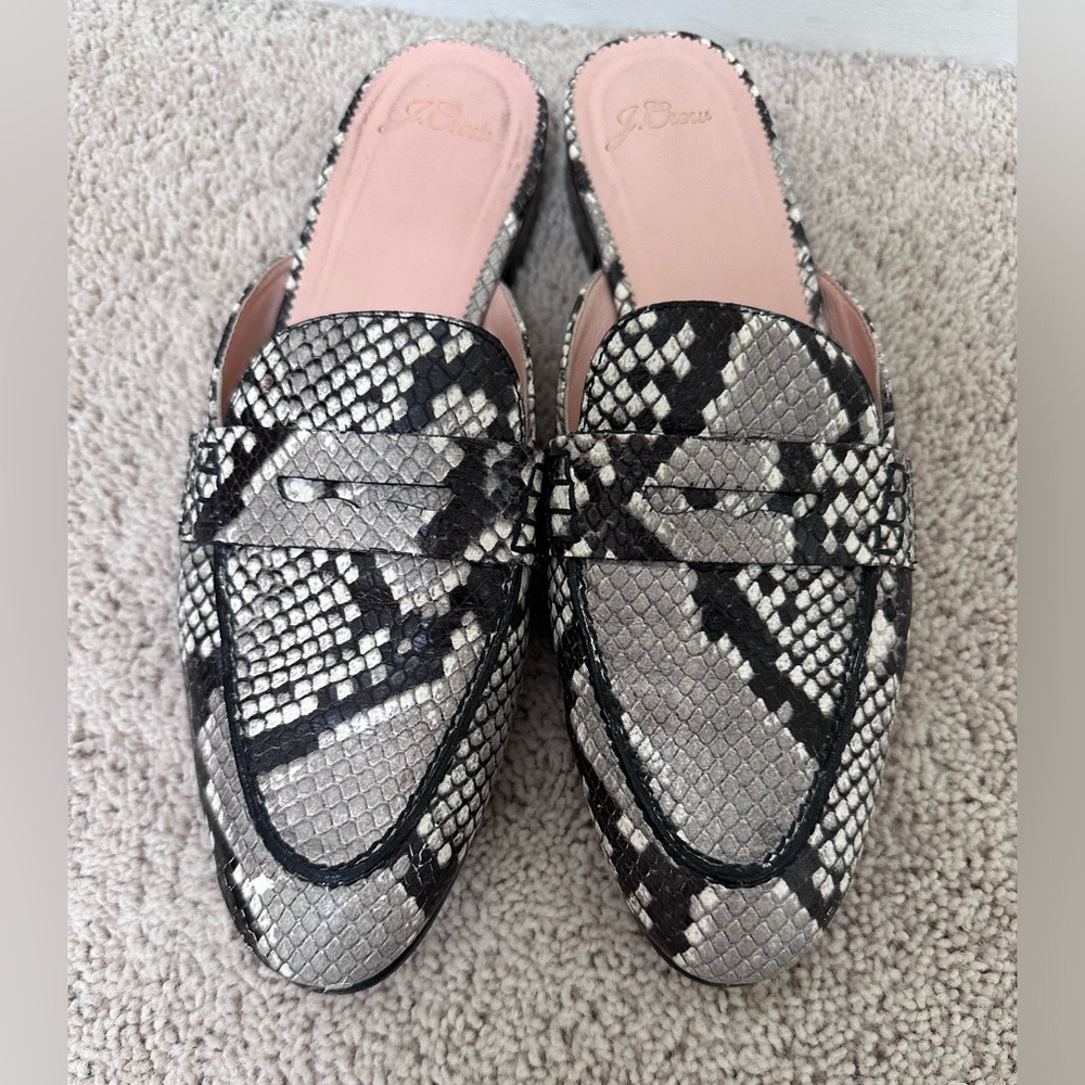 J Crew Penny Loafer Mules in Snake 9.5